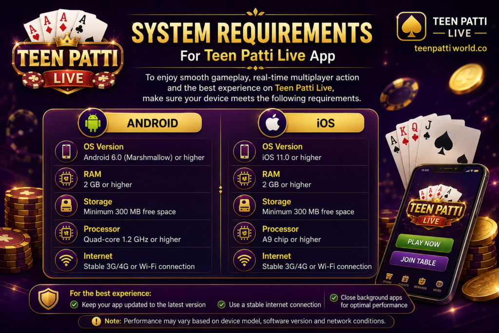 Requirements for Teen Patti Live App