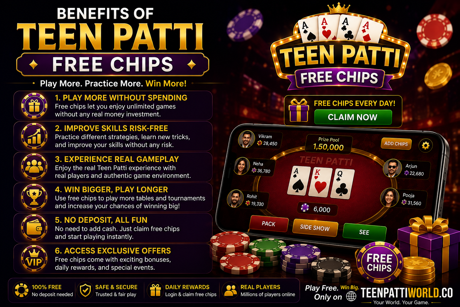 Benefits of Teen Patti Free Chips